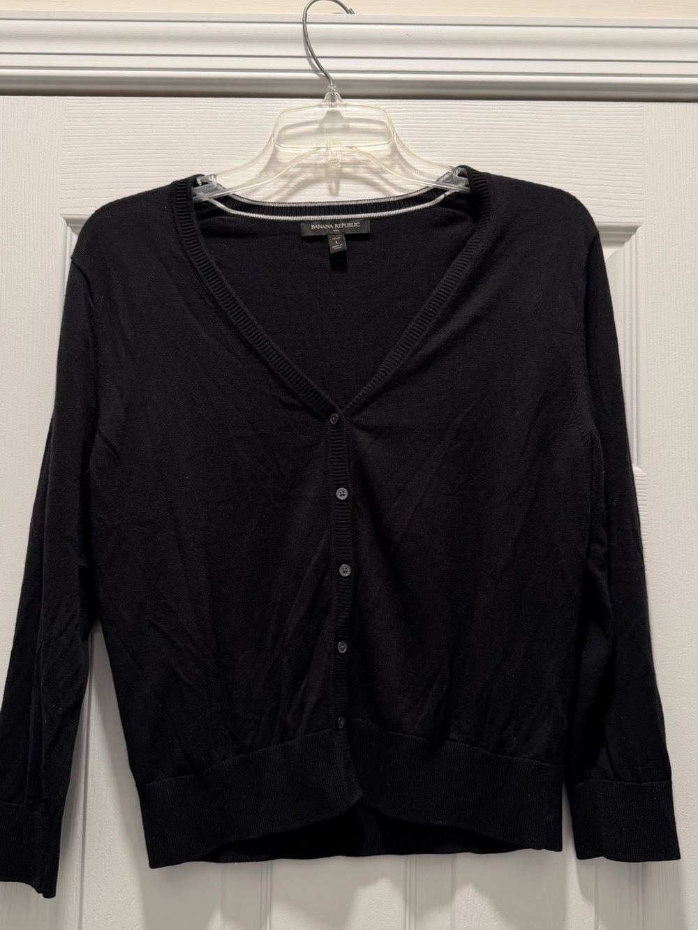 Banana Republic Black V-Neck Button-Front Cardigan